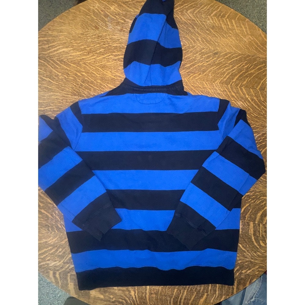 Polo Ralph Lauren Hooded Rugby Shirt XXL Navy Royal Blue Stripe Pullover - Picture 10 of 12